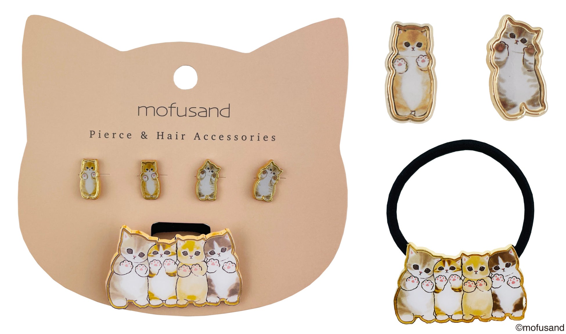 もふもふにゃんこのイラストシリーズ『mofusand』ゴールドを基調とした上品なアクセサリーシリーズ3種9アイテム2023年8月4日（金）より発売のサブ画像6_ピアス&ヘアゴム〈 E ゆるにゃん！ 〉