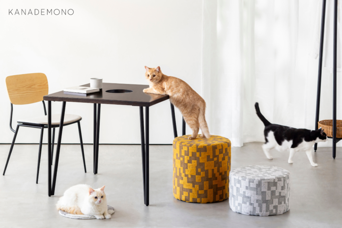 KANADEMONOより、爪とぎ対策不要「猫の手も借りたいスツール」発売開始。ひっかいた痕がデザインに。「人と猫の生活に調和する」アイテムも同時発売。のメイン画像